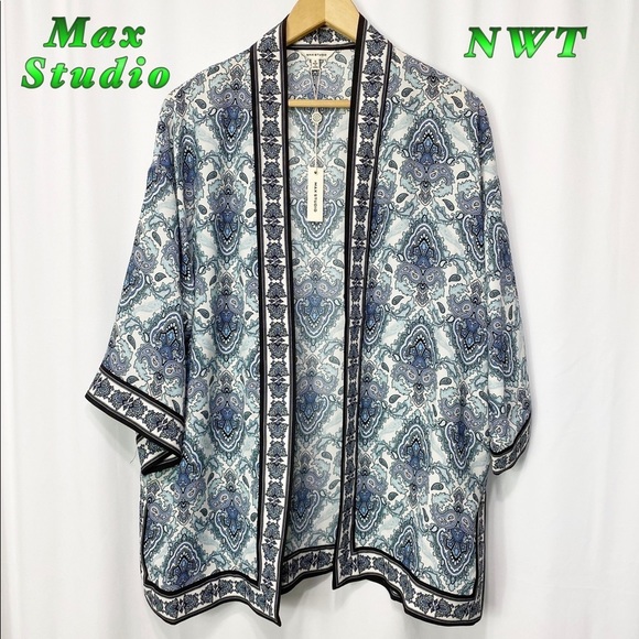 Max Studio Tops - NWT-Max Studio Blue Black Kimono S